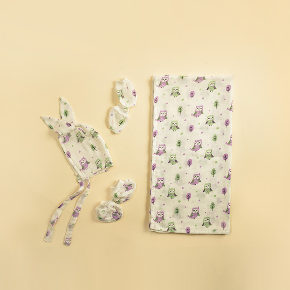 Sleepy Owl Organic Muslin Swaddle Set